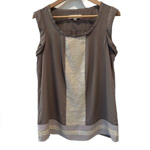LOFT Ann Taylor Sparkling Sequin Trim Sleeveless Blouse Top Size M